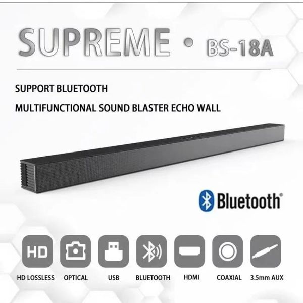 Soundbar BS18 Стрип -динамик HDMI Echo Wall 40W TV Coaxial USB Fiber FM Stereo Portable Living Room Home Theatre Bluetooth