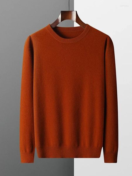 Maglioni da uomo Maglione in pura lana merino girocollo Pullover Top Autunno Inverno Tinta unita sottile Versatile Basic