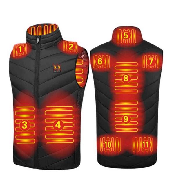 11 pannelli gilet riscaldato giacca moda uomo donna cappotto intelligente USB riscaldamento termico vestiti caldi gilet riscaldato invernale 2111207284730