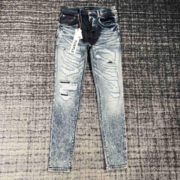 Jeans da uomo alla moda di marca viola stile cool designer di lusso pantaloni di jeans strappati effetto consumato motociclista nero blu jeans slim fit taglia moto 30-38 ZM94