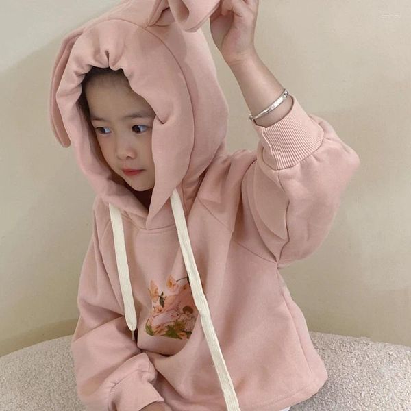 Ceket Bahar Sonbahar Kapşonlu Ceket 0-6 yaşındaki Koreli Versiyon Kız Karikatür Baskı Gündelik Spor Giyim Üst Moda Çocuk Giysileri