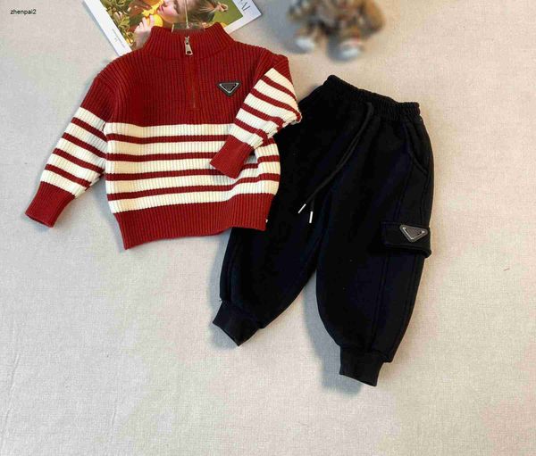 Роскошные детские спортивные костюмы для малышей, вязаный костюм, размер 90-140, дизайнерская детская одежда, свитер и штаны в полоску для новорожденных, 20 января.