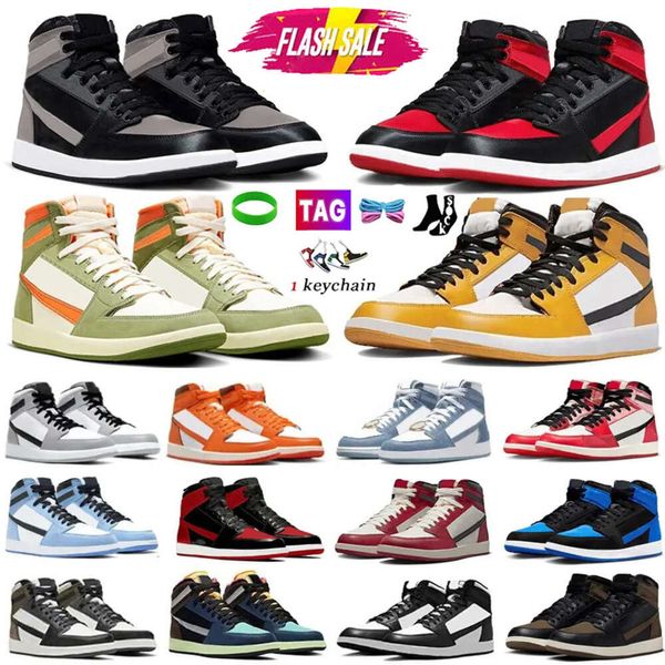 Jumpman 1 Homens Jordenss 1s Basquete mcnm Sapatos Cetim Sombra Celadon Amarelo Ocre Denim Royal Reimaginado Universidade Azul Escuro Mocha Mulheres Tênis Esportivos