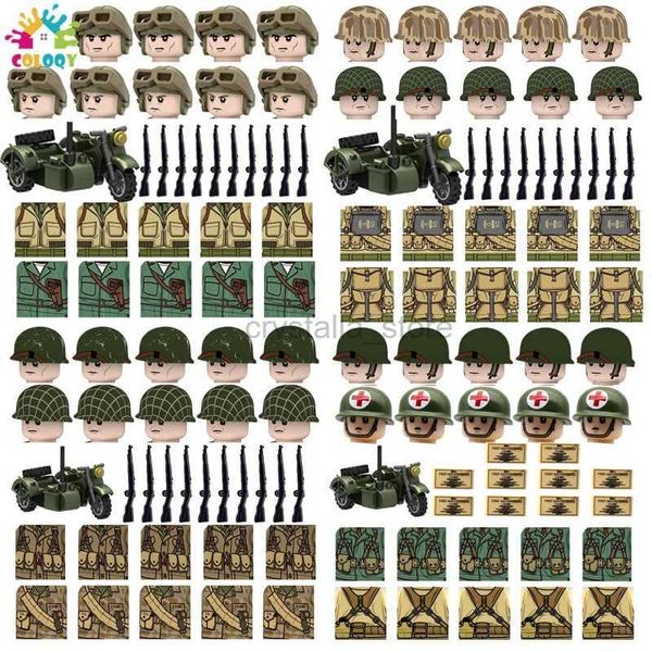 Blocos Crianças Brinquedos WW2 Exército dos EUA Blocos de Construção Western Front Soldados Figuras Tijolos Verde Triciclo Militar Brinquedos para Meninos Presentes de Aniversário 240120