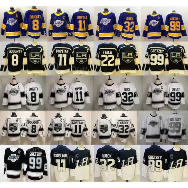 Angeles''kings''los Hockey 8 Drew Doughty Trikot 11 Anze Kopitar 32 Jonathan Quick 22 Kevin Fiala 99 Wayne Gretzky Reverse Retro Schwarz Weiß 6260 7877