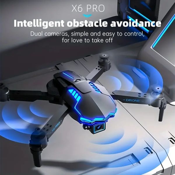 Drone con doppia fotocamera, evitamento ostacoli con luce a LED, posizionamento del flusso ottico, follow intelligente, ritorno automatico, giocattoli regalo per elicottero quadricottero RC pieghevole 3D