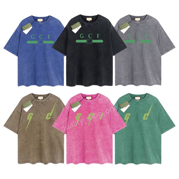 Erkek Tasarımcı Gu T-Shirt Vintage Retro Yıkalı Gömlek Lüks Marka Tişörtleri Kadın Kısa Kol Tişört Yaz Nedensel Tees Hip Hop Üstler Şortlar Çeşitli Renkler G-26