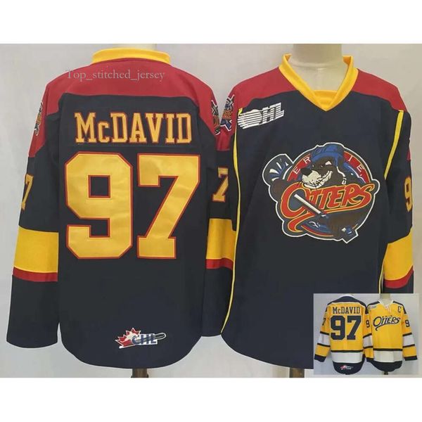 Vintage NCAA Erie Otters College 97 Connor Mcdavid Jerseys Hóquei Ed Azul Marinho Camisas Amarelas M-XXXL 7885