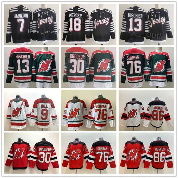 Hockey maschile Nuovo 13 Nico Hischier Jersey Devils 76 PK Subban 7 Dougie Hamilton 86 Jack Hughes 18 Dawson Mercer 9 Taylor Hall 30 Martin 4340