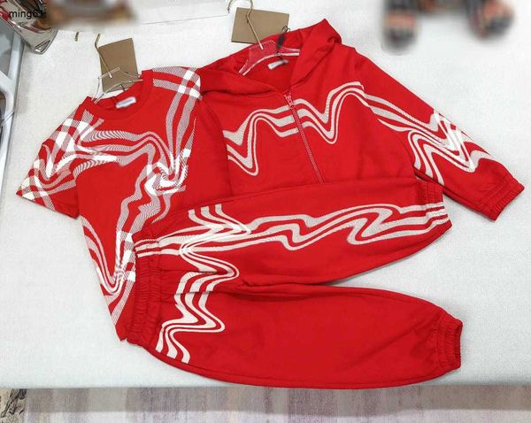 Marken-Baby-Trainingsanzüge, dreiteiliges Set für Mädchen und Jungen, Größe 100–160, Kinder-Designerkleidung, weiße Streifen, Kapuzenjacke, T-Shirt und Hose, 20. Januar