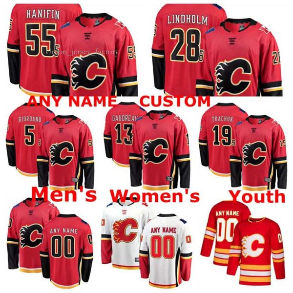 Calgary Flames Johnny Gaudreau Trikot Matthew Tkachuk Elias Lindholm Noah Hanifin Mark Giordano Eishockey-Trikots Custom Ed 3449