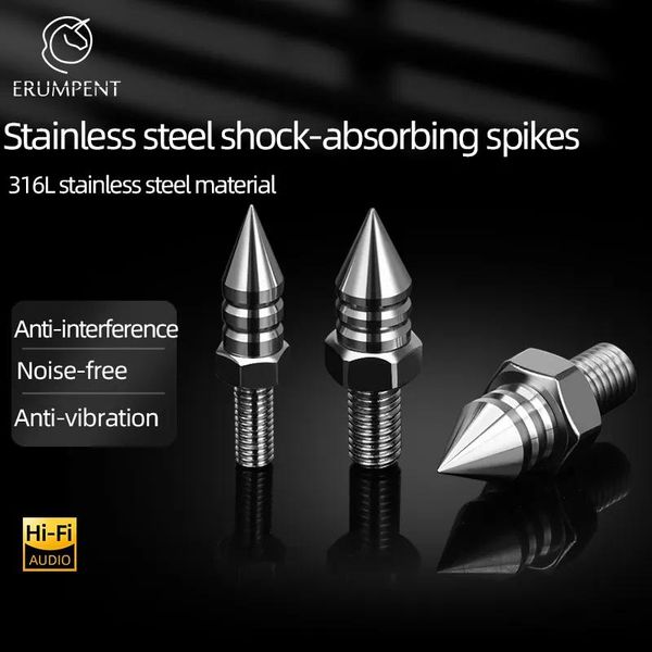 Zubehör ERUMPENT 4PCS HIFI Audio Lautsprecher Spikes 316 Edelstahl Lautsprecher Reparatur Teile Fuß Pads für Ständer Antishock Stoßdämpfer