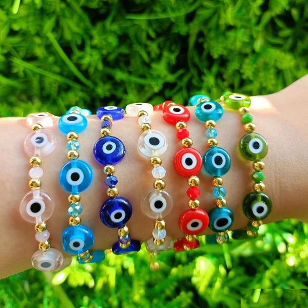 Armreif Armbänder 10 stücke Sommer Auge Glücksbringer Armband Mticolor Kristallperlen Türkische Perlen Drop Lieferung Schmuck DHRLK