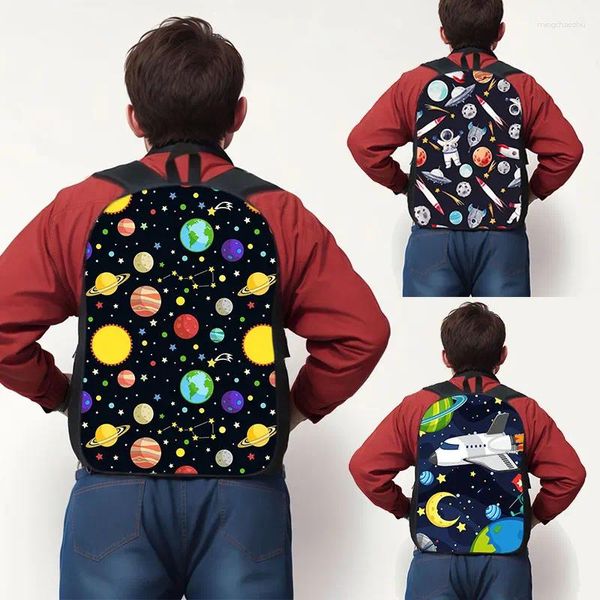 Mochila nave espacial//alienígenas impressão planeta lua estudante sacos de escola para adolescente bookbag portátil daypack mochilas presente