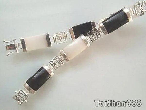 Braccialetti Agata nera Giada bianca 18KWGP Fortuna Longevità felicità Bracciale a maglie fortuna Stile AAA Gioiello raffinato Nobile Giada naturale al 100% 5,26