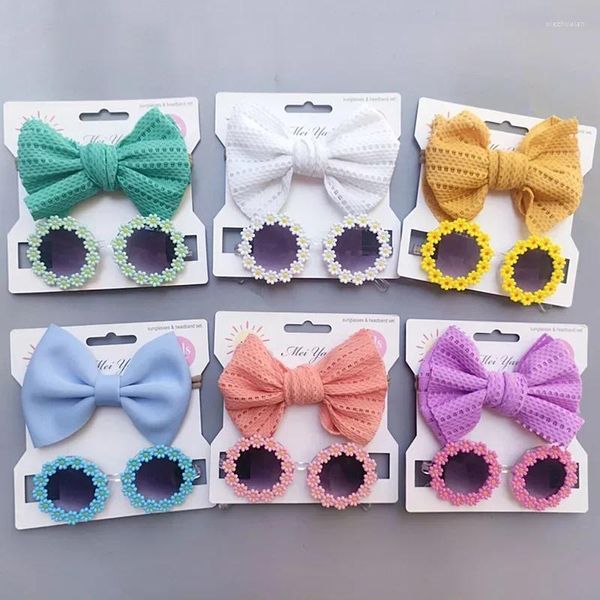 Acessórios de cabelo 2 pçs bebê meninas conjunto moda sol flor óculos de sol arco hairband cabeça bandas verão praia pogal adereços