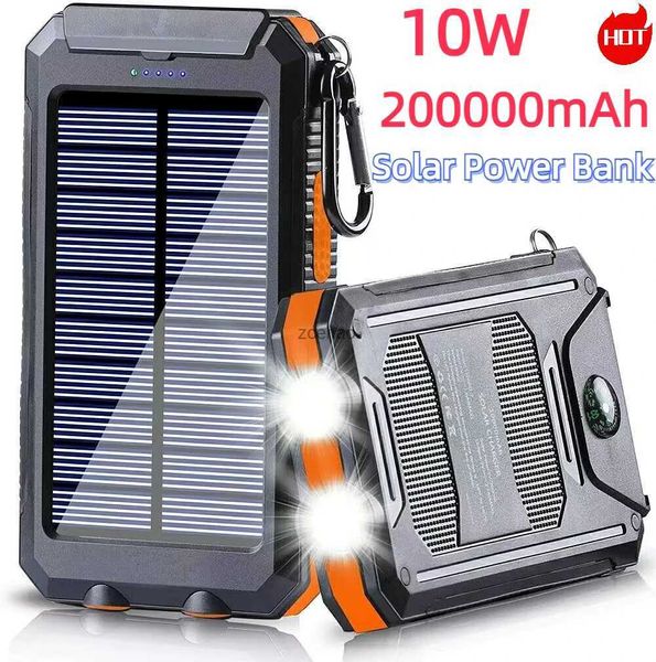 Handy-Powerbanks, 200.000 mAh, tragbare Solar-Powerbank, zum Aufladen von Poverbank, drei Abwehrmechanismen, externes Ladegerät, starkes LED-Licht, doppelte USB-Stromversorgung