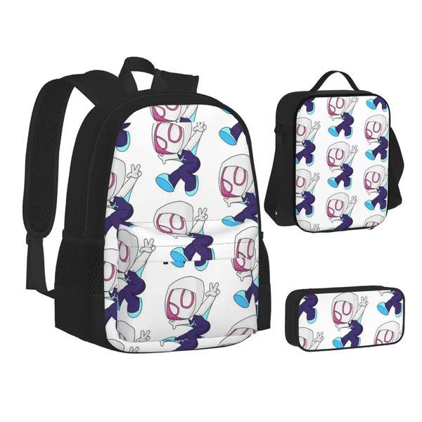 Sacos fantasma aranha menina mochilas meninos meninas bookbag crianças sacos de escola dos desenhos animados mochila saco de almoço caneta conjunto de três peças