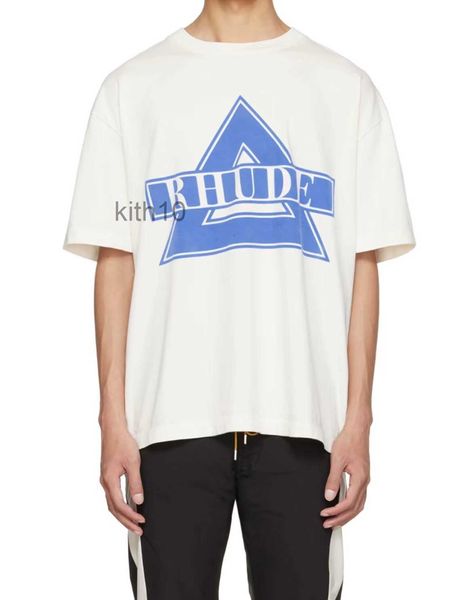 Designer Moda Abbigliamento Magliette Magliette Rhude Triangle Banner Stampato T-shirt a maniche corte Bianco Mezzo puro cotone Tendenza Marca Estate Uomo Top Streetwear 2gtc