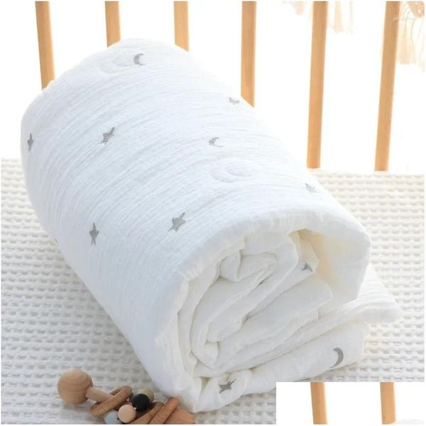 Cobertores Swaddling Quilted Muslin Algodão Bordado Estrela Árvore Bebê Duvet Nascido Térmico Consolador Infantil Berço Cobertor com Enchimento Fluff Dhmuq