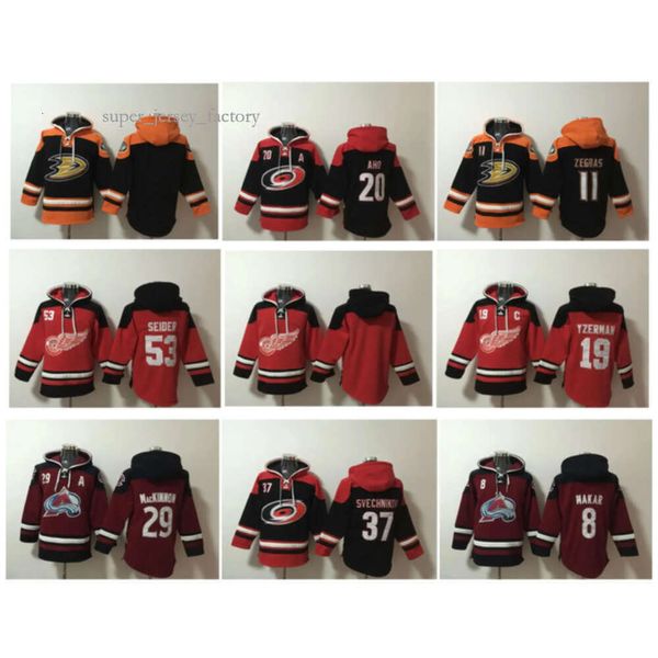 Ördekler Eski Zaman Hoodie Trevor Zegras Hokey Jersey Kırmızı Kanatlar Steve Yzerman Moritz Seider Kasırgaları Sebastian Aho Çığ Nathan Kinnon 5973 1534