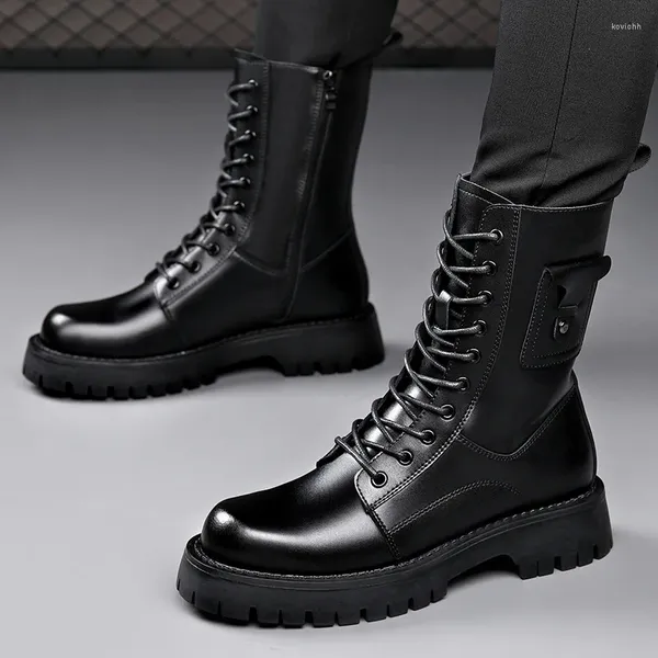 Ботинки, мужская модная высокая мотоциклетная осенне-зимняя обувь, ботинки на платформе из натуральной кожи со шнуровкой, брендовые дизайнерские ботинки Long Knight Botas
