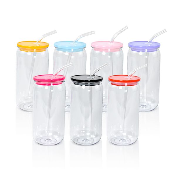 Stock 16oz em jar de pedreiro de plástico, cerveja de parede única canecas pc grátis com tampas coloridas uv dtf copos de impressão lg37 4.23 sgle prt