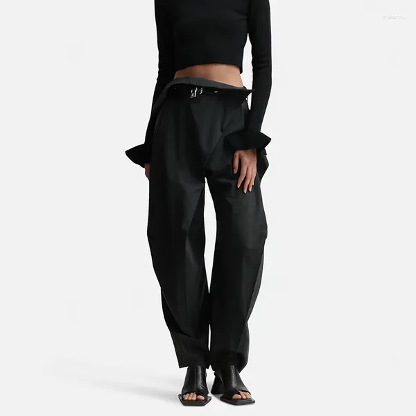 Pantaloni da donna pieghettati decorativi 2024 Autunno Cintura Splicing Lucchetto Moda casual Versatile Alta qualità