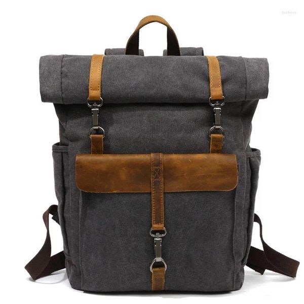 Рюкзак, европейские модные холщовые кожаные рюкзаки, 14-дюймовый рюкзак для ноутбука для путешествий, подростковый рюкзак, студенческие компьютерные рюкзаки