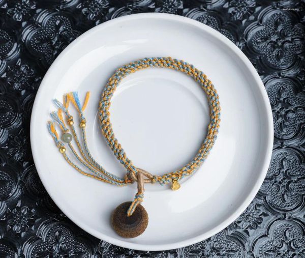 Braccialetti con ciondoli Bracciale in legno di agar del Brunei-Abbinamento: perline intagliate intagliate con cura corde colorate fatte a mano che intrecciano semplice ed elegante