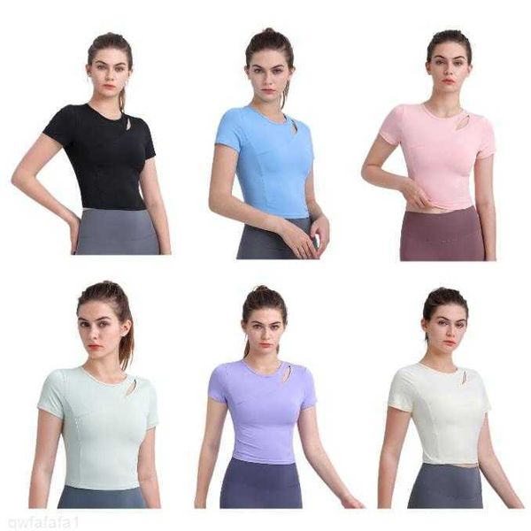 Ll-88 Maglietta da yoga per donna T-shirt Maglietta da corsa traspirante ad alta elasticità Asciugatura rapida Senza maniche Manica corta Sport-ciclismo Abbigliamento da palestra 1YI0