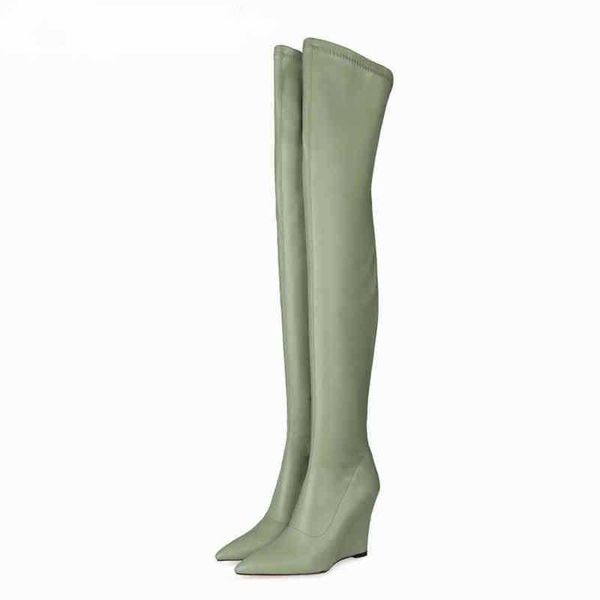 Stivali Donna elegante Coscia alta Botas Parrucche da esterno Slip in pelle su Scarpe da donna Fondo spesso sopra il ginocchio Taglia grande 220901