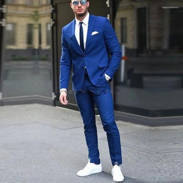 Erkekler Kraliyet Mavi Erkekler Slim Fit Groomsmen Erkek Moda 2 Parçası Pantolonlu Özel Ceket