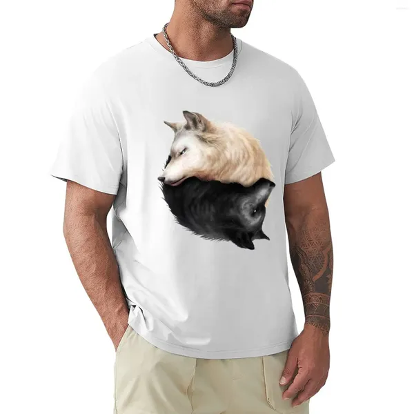Polo da uomo Yin Yang Wolves T-shirt camicetta grafica oversize in cotone