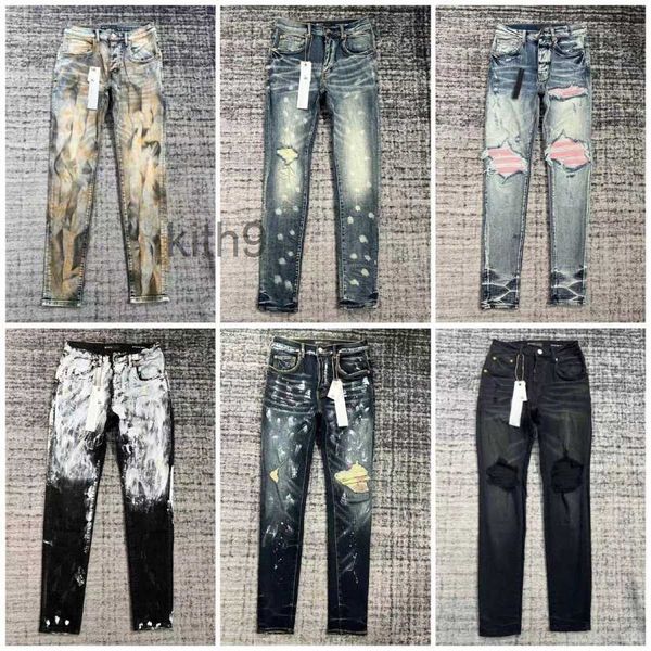 Designer jeans homens calças jeans calças de moda high-end qualidade design reto retro streetwear casual sweatpants roxo corredores calça lavado velho a51k