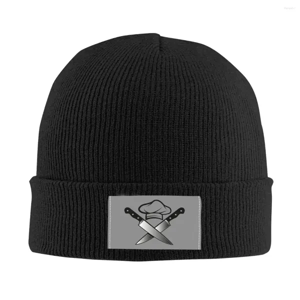 Berets Lustige Kochschädelmesser Chef Skullies Beanies Caps Unisex Winter Warme Strickmütze Frauen Männer Erwachsene Motorhaube Hüte Outdoor Ski Cap