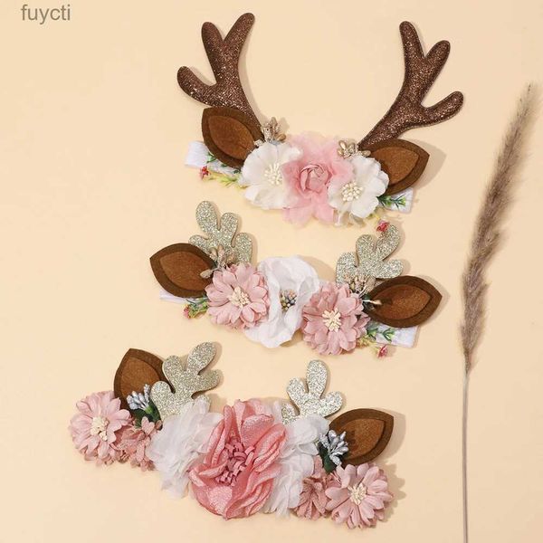 Party Hüte Elch Weihnachten Baby Stirnband Nette Blume Elch Geweih Haarbänder Handgemachte Weiche Elastische Kinder Haar Zubehör Neugeborenen Kopfbedeckungen YQ240120