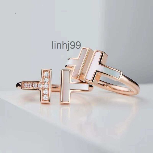 Bandringe S925 Tiffanyitys Schmuck T Sterling Silber Doppel Weiß Fritillaria Diamant Intarsien Paar Ring Mode Temperament Finger Weibliche Öffnung Hallo