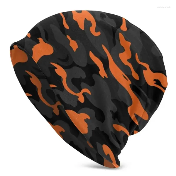 Berets Camo Style Schwarz Orange Camouflage Hüte Hip Hop Goth Herbst Winter Skullies Beanies Cap Unisex Männer Frauen Warme Dual-Use-Strickmütze