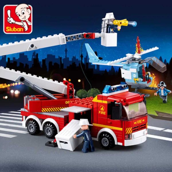 Блоки Sluban Building Block Toys Городской пожарный 394 шт. Кирпичи B0627 Подъемная платформа Пожарная машина Совместимость с ведущими брендами 240120