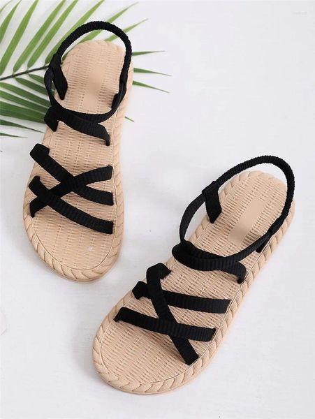 Sandalen Net Prominente mit Sommer 2024 Modestudenten Bequeme Hausschuhe Römische Damen Flache Schuhe Minimalistisch Ausgesetzt