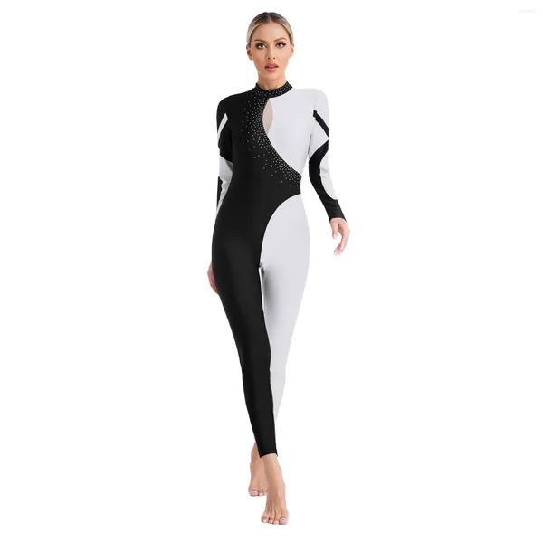 Abbigliamento da palco Completo da ginnastica artistica Donna Pattinaggio di figura Costume da performance Tuta di colore a contrasto Body Danza Body Ballet Dancewear