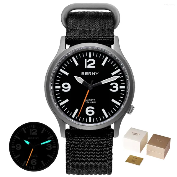 Armbanduhren BERNY Superleichte Sport-Leuchtquarzuhren Titanuhr für Herren Wasserdichte Saphirglas-Armbanduhr im Freien