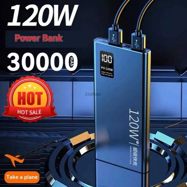 Bancos de energia para telefone celular 30000mAh Power Bank 120W Carregamento super rápido 100% capacidade suficiente Carregador de bateria portátil para vários telefones celulares