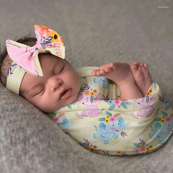 Decken Europa und das geborene Baby Wickeltuch Schleife Haarband Decke Po Requisiten Anzug Cartoon bedrucktes Paket