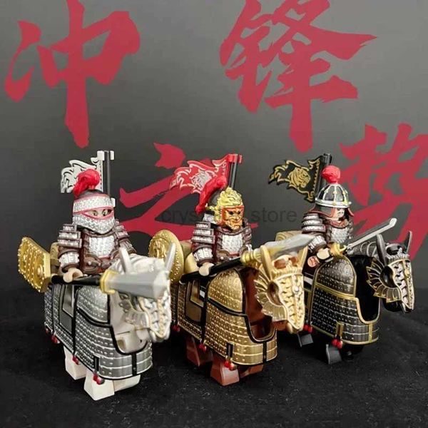 Blocos Antigo Estilo Chinês General Armored Soldier War-Horse Props Set para Mini Boneca Figuras Blocos de Construção Tijolo Brinquedo Presente de Natal 240120