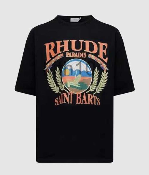 Designer de moda roupas camisetas Rhude verão férias praia manga curta t-shirt preto solto meio algodão tendência tops streetwear hip hop aiab