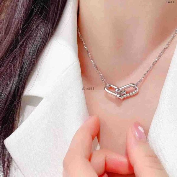 Ожерелья Pendan T S925, серебряное ожерелье с пряжкой в форме подковы, женское двойное кольцо U-образной формы, полная цепочка с бриллиантовым воротником Fami 8pvv