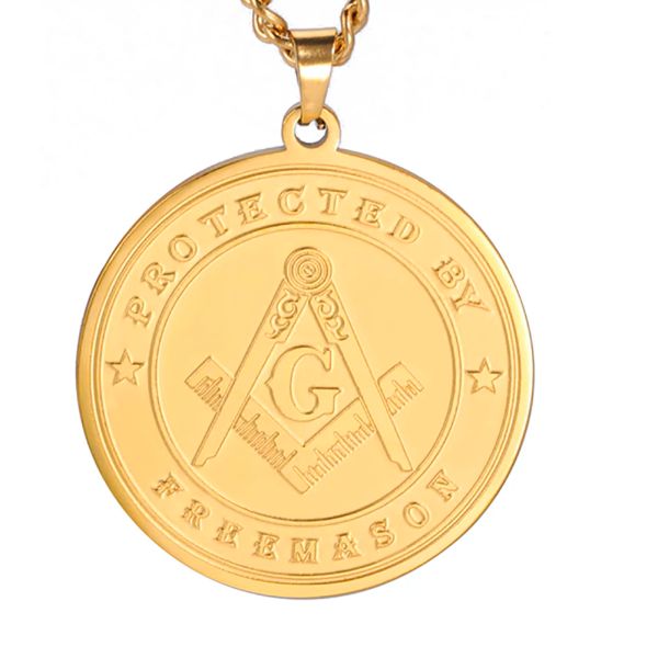 Крутое масонское ожерелье для мужчин, желтое золото 14 карат, масонская линейка компаса, символ, кулон в стиле панк, свободный каменщик, ювелирные изделия, подарки на годовщину