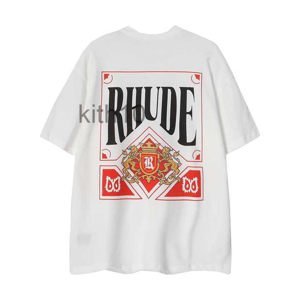 Designermode Kleidung T-Shirts T-Shirts Rhude Red Ten Thousand Color Matching Bedrucktes T-Shirt aus reiner Baumwolle Sommer Cool Lose Halbarm Damen W2ai